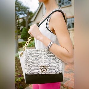 Kelly Wynne Pop The Champagne Shoulder Bag in Black White Python Snake Print